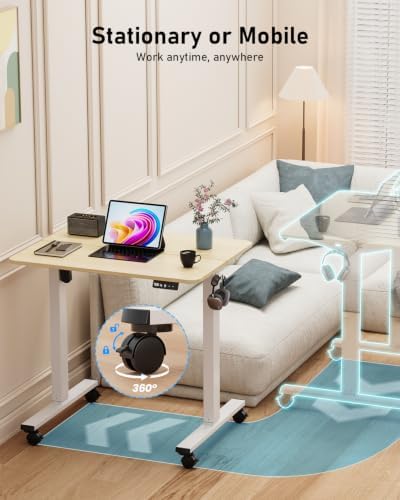 32" Small Rolling Electric Standing Desk Adjustable Height for Home Office - Image 4