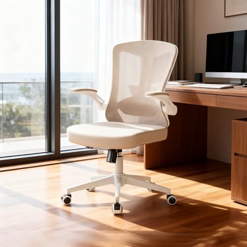 Ergonomic Office Chair with Lumbar Support, High Back Mesh Desk Chair with Flip-Up Arms, Adjustable Computer Task Chair, Khaki by Monhey-EasyErgonomicChair