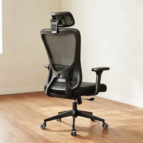Monhey Black Office Chair, Ergonomic Office Chair, Home Office Desk Chair for Big and Tall People, Computer Chair with Adjustable Headrest, Lumbar Support, Flip-Up Arms, PU Wheels (03black) by Monhey-EasyErgonomicChair