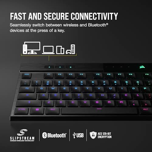 Corsair K100 AIR Wireless RGB Mechanical Gaming Keyboard - Ultra-Thin, Sub-1ms Slipstream, Low-Latency Bluetooth, Cherry MX Ultra Low Profile Keyswitches - NA Layout, QWERTY - Black - Image 3