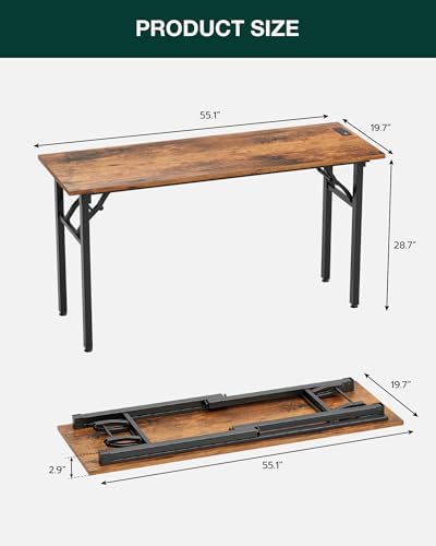 Frylr Small Folding Computer Desk – Portable 55.1 Inch Foldable Laptop Table, Collapsible and Compact for Easy and Fast Setup, Lightweight for Small Spaces, Home Craft and Study Use, Rustic Brown - Image 2