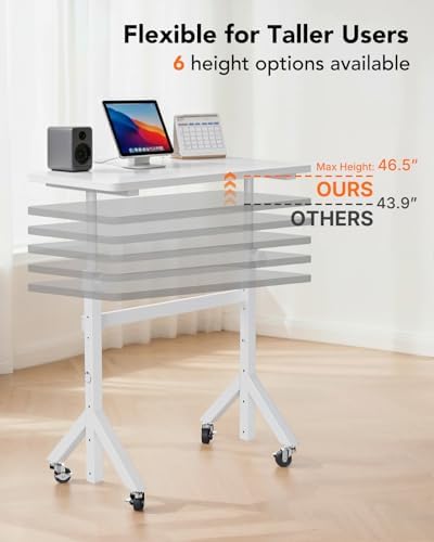 ErGear Small Standing Desk Adjustable Height, 6 Height Settings Up to 46.5″, Walking Pad Desk with Triangular Leg Design, Smooth Mobility with Lockable Wheels, Standing Desk for Walking Pad, White - Image 5