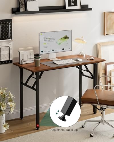 Frylr Small Folding Computer Desk – Portable 43.3 Inch Foldable Laptop Table, Collapsible and Compact for Easy and Fast Setup, Lightweight for Small Spaces, Home Craft and Study Use, Dark Walnut - Image 6