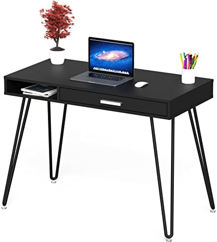 SHW Home Office Computer Hairpin Leg Desk with Drawer, Black - Image 5