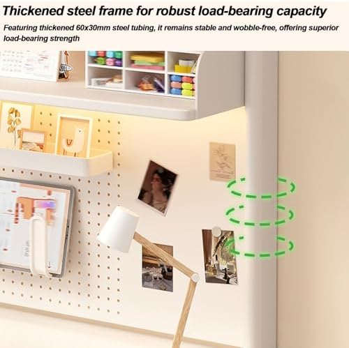 Desktop Bookshelf Organizer, Desktop Bookshelf Adjustable Hutch,Countertop Desk Hutch with Pegboard and Accessories,Storage Organizer Display Rack for Home Office Dorm(White 2,L60xh63cm/23.6x24.8'') - Image 6