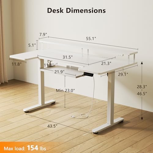 OffiGo 55 Inch U Shaped Electric Standing Desk with Keyboard Tray, White - Image 3