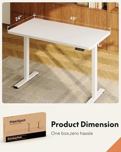 FLEXISPOT EN1 One-Piece Standing Desk, Electric Adjustable with 4 Memory Presets, 176 LBS Capacity, Stable & Quiet, Seamless Desktop for Home Office & Dual Monitors, 48"x24" White(White Frame) - Image 6