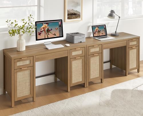 SICOTAS Rattan Executive Desk with Storage, Large Home Office Desk by SICOTAS