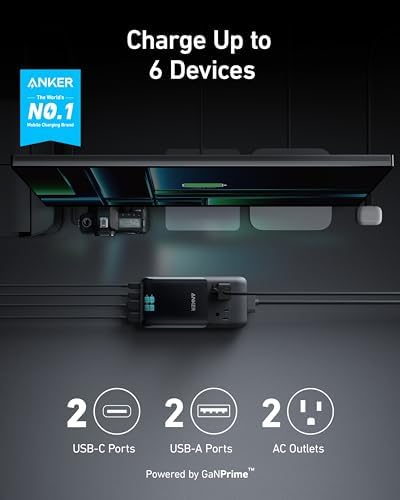 Anker Prime Charging Station, 140W 6-in-1 Travel Power Strip, 2 USB C - Image 2