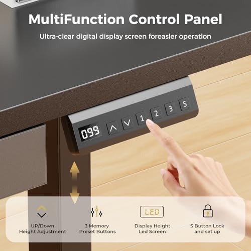 GTPLAYER Electric Standing Desk with Drawers, 48 x 24 Inch Height Adjustable Gaming Desk with Monitor Stand, Power Outlets & LED Lights, Home Office Sit Stand Up Desk with Memory Preset (Black) - Image 4