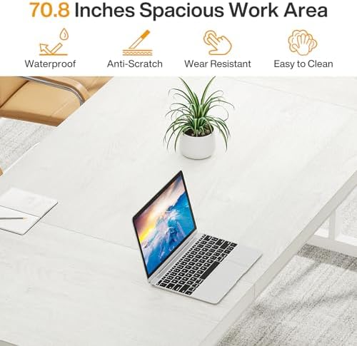 Tribesigns 70.8-Inch Executive Desk, Large Computer Office Desk Workstation, Modern Simple Style Laptop Desk Study Writing Table Business Furniture for Home Office (White, 70.8 Inch) - Image 5