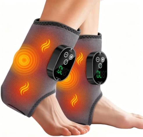 2 Pack Cordless Ankle Heating Pad with Massage, Rechargeable Heated Ankle Wrap with 6 Heat Levels & 3 Vibration Modes, Foot Massager for Ankle, Foot & Elbow, Portable Foot Warmer Brace Grey by Unknown