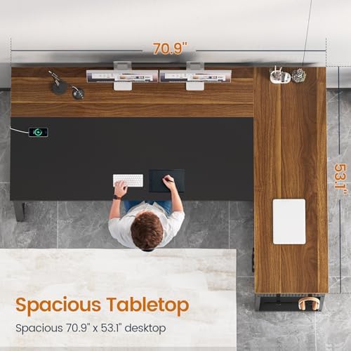 UPOSOJA 71" L Shaped Executive Desk, Office Desk with Storage Drawers - Image 5