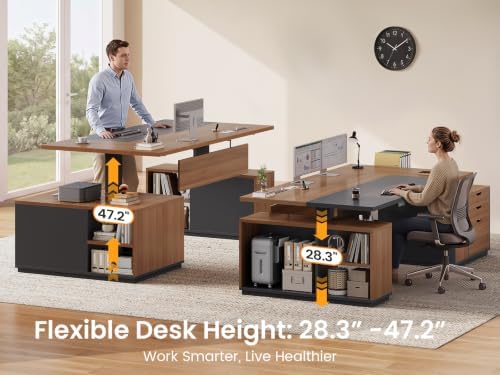 SEDETA 77.1" Executive Large Electric Standing Desk, Brown - Image 3