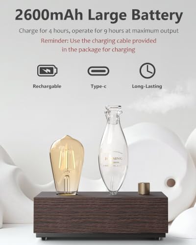 Waterless Diffuser, Rechargeable Battery 9H Runtime,3 Color Light with Bulb - Image 2