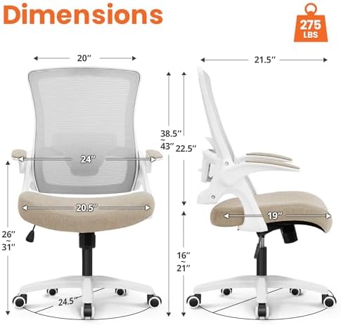 NEO CHAIR Office Desk Chair High Back Mesh Chair Adjustable Lumbar, Beige - Image 2