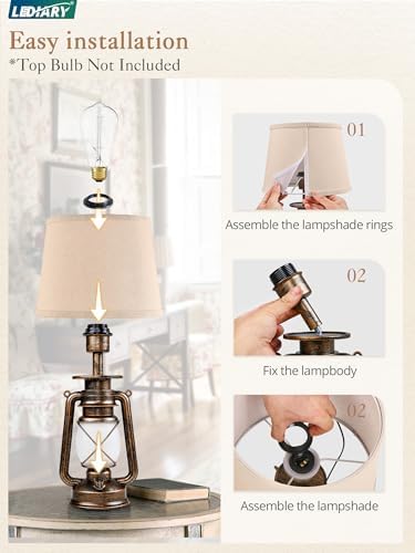 LEDIARY 18.72" Black Gold Lantern Flickering Flame Table Lamps Set of 2 - Image 6