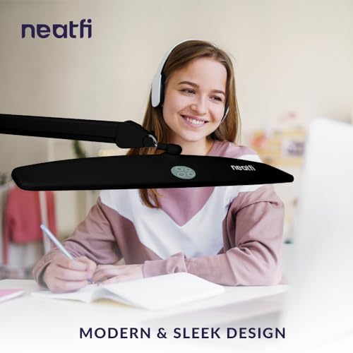 Neatfi Elite HD XL Task Lamp | 22-Inch Wide | 2,260 Lumens | 3 Color Temperature Modes | Non-Polar Dimming Desk Lamp (Black-2, CCT with Clamp) - Image 6
