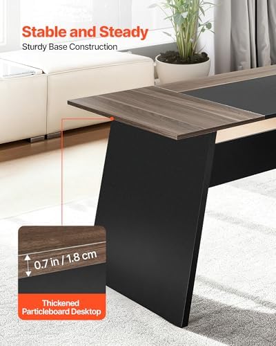 VEVOR L-Shaped Executive Desk, Large Modern Office Table with Drawers and Storage Cabinet, Heavy Duty Wooden Executive Table, 350 LBS Load Capacity, Easy Assembly, for Work Study Writing, Brown+Black - Image 6