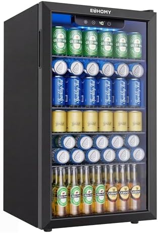 EUHOMY 130 Can Mini Fridge, Beverage Refrigerator with Glass Door, Black by EUHOMY