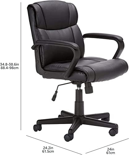 Amazon Basics Office Task Chair with Adjustable Height, 360° Swivel, Padded Armrests, Mid-Back, Rolling, 275 Pound Capacity, 24"D x 24.2"W x 34.8"H, BIFMA Certified, Dark Brown Faux Leather - Image 3