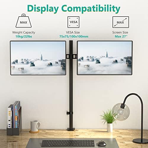WALI Extra Tall Dual LCD Monitor Fully Adjustable Desk Mount Fits 2 Screens up to 27 inch, 22 lbs. Weight Capacity per Arm (M002XL), Black - Image 2