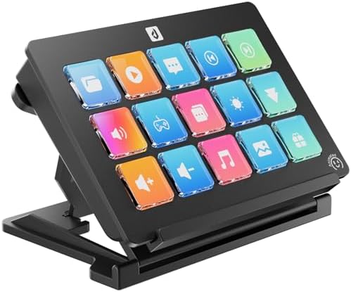 Stream Control Deck Macro Pad15 Keys Programmable Keypad RGB Macro Keyboard Stream Controller with 3-Step Adjustable Stand 500+Plugins&200+ Icons Wired Shortcut Keyboard for Streamers/Gamers/Designers by upHere