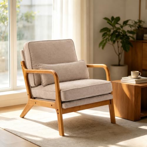 Karl home Mid-Century Modern Accent Reading Chair, Khaki by Karlhome