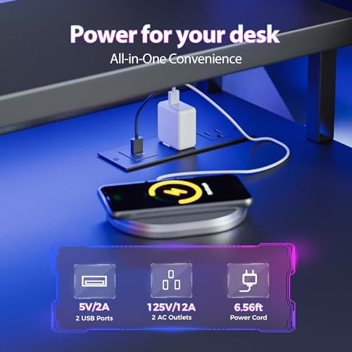 Mericonia 68 inch Gaming Desk with Drawers, Reversible Computer Desk, Black - Image 4