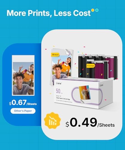 Liene Pearl N200 Pro Portable Photo Printer, Instant Mini Picture Printer for iPhone Smartphone, Thermal Dye Sublimation, Bluetooth Sticker Printer 50 Sheets 2x3 Adhesive Paper & 5 Cartridges, Gold - Image 2