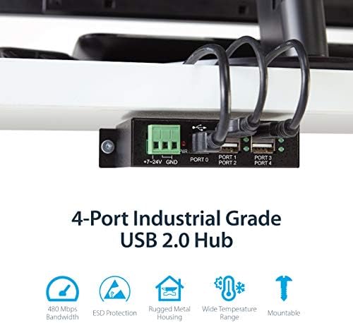 StarTech 4-Port Industrial USB 2.0 Hub, Metal, Expander, TAA (ST4200USBM) - Image 2