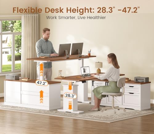 SEDETA Farmhouse L Shaped Executive Standing Desk with Storage Drawers - Image 3