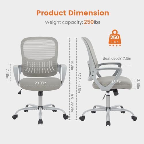 Sweetcrispy Executive Home Office Chair, Mesh Office Chair, Grey - Image 3