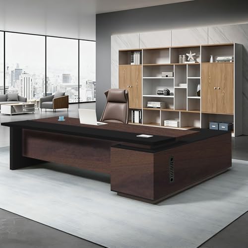 L Shaped Executive Desk with Drawers, Large Office Desk with Storage Cabinet, Wood L Shape Desk for Home Office or Business Workspace, Left or Right Cabinet Option, Multiple Sizes & Colors by Unknown