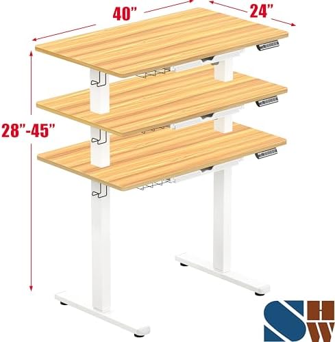 SHW 40-Inch Electric Height Adjustable Standing Desk w/Drawer, Oak - Image 2