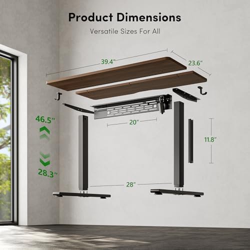 FEZIBO Electric Standing Desk with L-Shaped Crossbar & Cable Management System, 40 x 24 Inches Sit Stand up Desk, Adjustable Height Standing Desk for Home Office, Black Walnut - Image 2