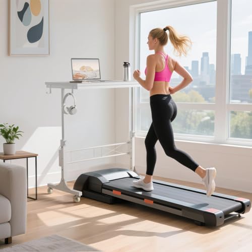 WINAZ Rolling Standing Desk with Wheels, 32" Adjustable Height Small Portable Teacher Desk for Classroom, Mobile Treadmill Walking Pad Table for Laptop, Compact White Home Office Workstation - Image 2