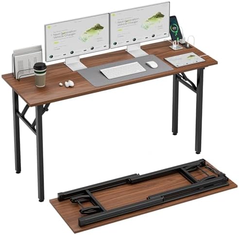 TEMI Long Computer Desk Folding Table - No Assembly, Compact 55.1" Foldable Desk with Power Outlets & USB Charging Port, Portable Lagre Office Desk, Ideal Large Study Table for Narrow Spaces, Walunt by TEMI