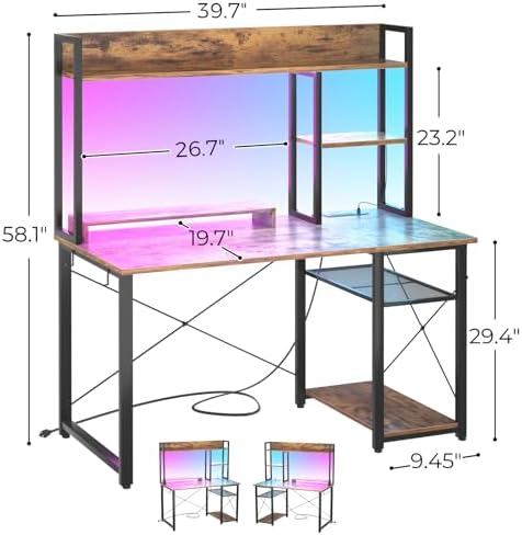 Cyclysio 39'' Gaming Desk with Hutch and Reversible Storage Shelves, Rustic - Image 2