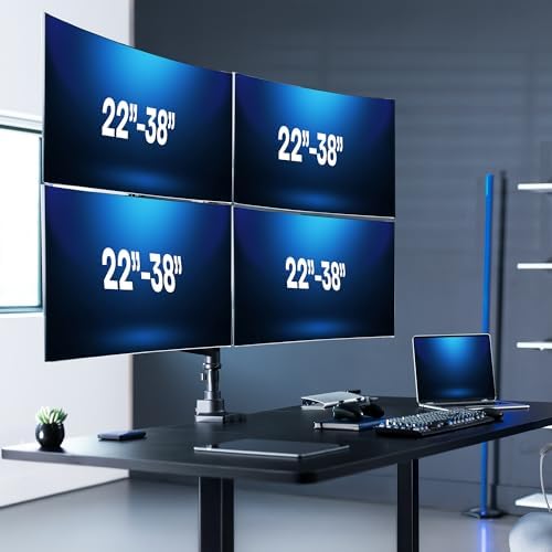 VIVO Pneumatic Arm Quad Ultrawide Monitor Extra Tall Desk Mount for Up to 49 inch Screens Individual Arm Capacity, Max 38 inch Screens for 4 Ultra Wides Up to 44 lbs, Black, STAND-V400D - Image 2