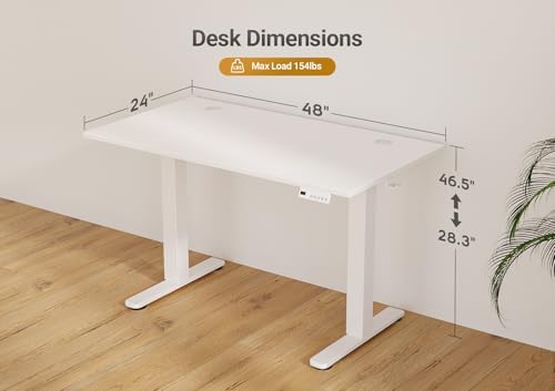 Seang Electric Standing Desk Adjustable Height, 48 x 24 Inch Sit Stand Desk with T-Shaped Frame, 3 Memory Presets & Cable Management for Home Office Computer Workstation, White Frame/White Top - Image 3