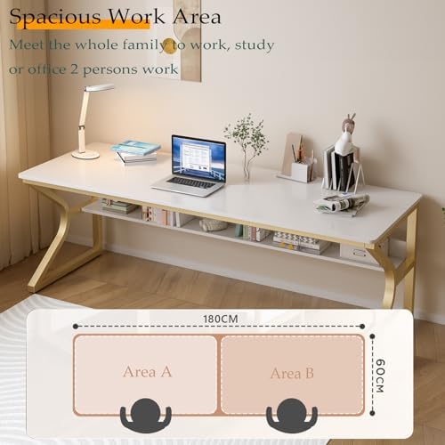 OSCHF 71-Inch Extra Long Desk with Storage Shelf, Gold - Image 3