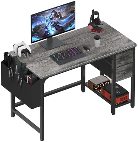 Lufeiya Computer Desk with Fabric Drawers, 40 Inch Gaming Desk for Small Space Home Office, Modern Simple Study Writing Table PC Desks for Bedroom, Gray by LUFEIYA