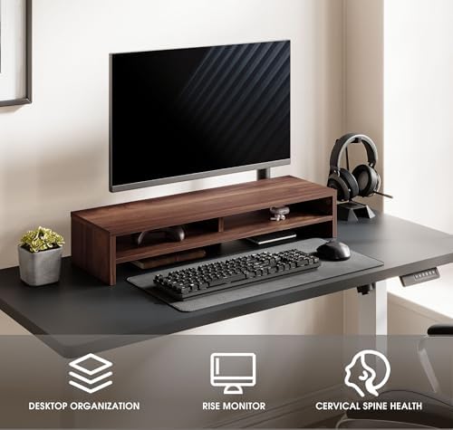 Fenge 31.5 Inch Dual Monitor Stand Riser for Desk, Brown - Image 2