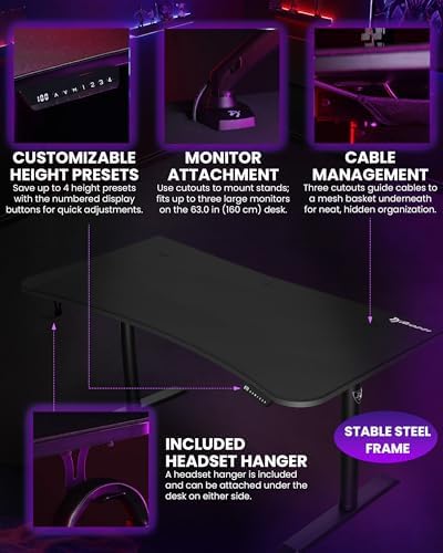 Arozzi Arena Moto Electric Standing Desk Pure Black - Image 5
