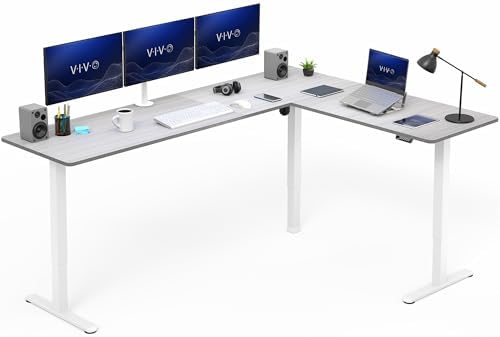 VIVO Dark Gray 84 x 63 in Corner Standing Desk, DESK-E3CTWG-84 by VIVO