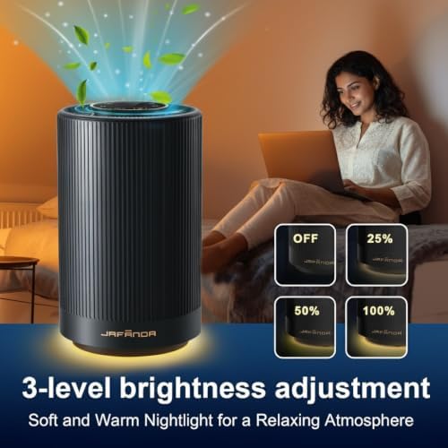 Small Air Purifiers for Home Bedroom Coverage 450 sqft, 22 dB Quiet Air cleaner with Brushless Motor, for 99.97% Dust Smoke Odor Pollen Pets Hair Dander, Night Light, JF100 Black - Image 6
