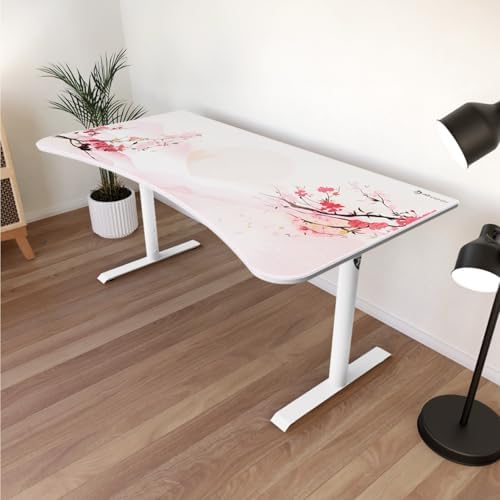 Arozzi Arena Special Edition Ultrawide Curved Gaming and Office Desk with Full Surface Water Resistant Desk Mat Custom Monitor Mount Cable Management Cut Outs - Sakura - Image 2