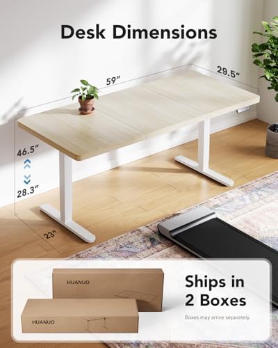 HUANUO 60 x 30 Inch Large Electric Standing Desk, Brushless Motor, Natural - Image 3