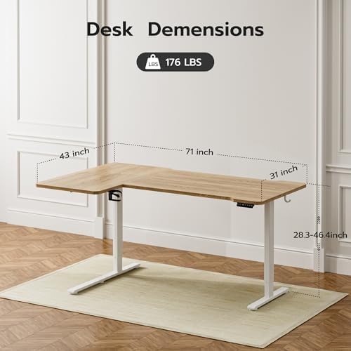 Acrolix L Shaped Electric Standing Desk,71x43.5 Reversible,Oak - Image 3